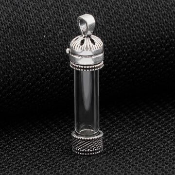 Açılabilir Cam Tüp Tasarımlı 925 Ayar Gümüş Cevşen Dua Kabı