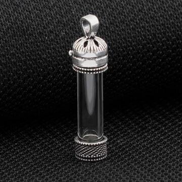 Açılabilir Cam Tüp Tasarımlı 925 Ayar Gümüş Cevşen Dua Kabı