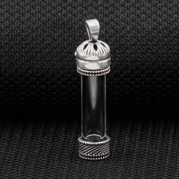 Açılabilir Cam Tüp Tasarımlı 925 Ayar Gümüş Cevşen Dua Kabı