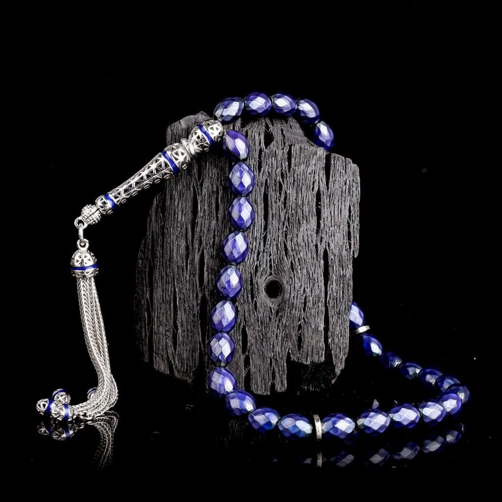 925 Ayar Gümüş Mine Püsküllü Renk Değiştiren Arpa Kesim His Taşı Tesbih