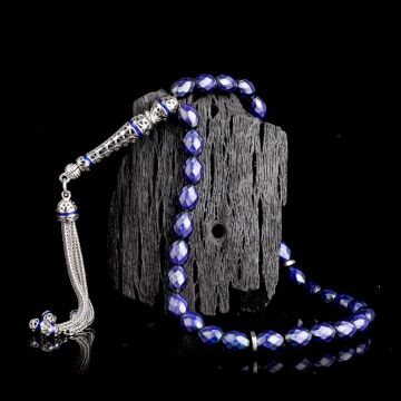 925 Ayar Gümüş Mine Püsküllü Renk Değiştiren Arpa Kesim His Taşı Tesbih