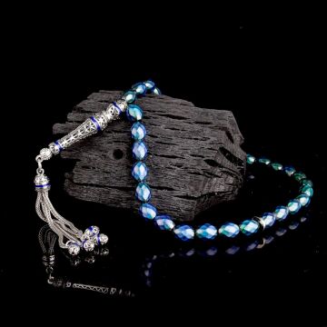 925 Ayar Gümüş Mine Püsküllü Renk Değiştiren Arpa Kesim His Taşı Tesbih