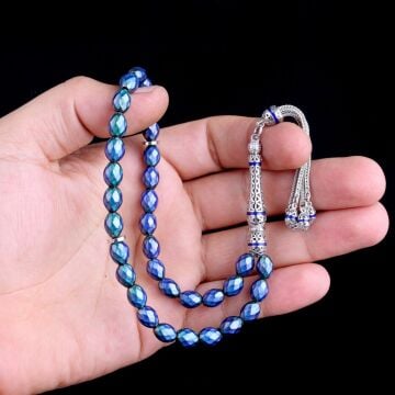 925 Ayar Gümüş Mine Püsküllü Renk Değiştiren Arpa Kesim His Taşı Tesbih