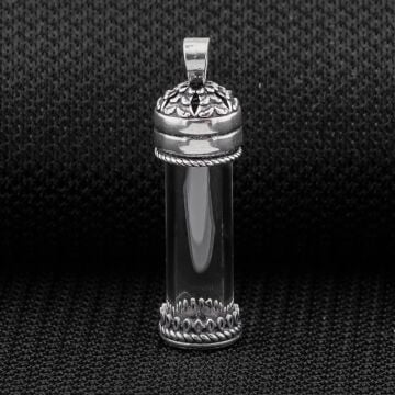 Açılabilir Cam Tüp Tasarımlı 925 Ayar Gümüş Cevşen Dua Kabı