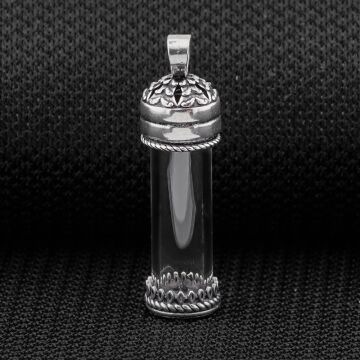 Açılabilir Cam Tüp Tasarımlı 925 Ayar Gümüş Cevşen Dua Kabı