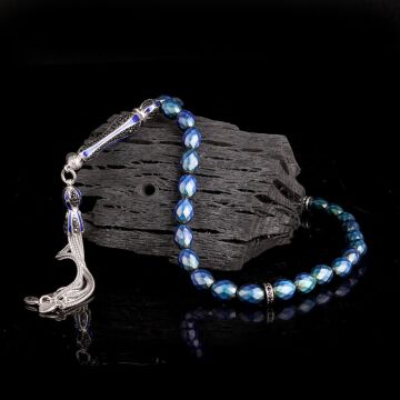 925 Ayar Gümüş Mine Püsküllü Renk Değiştiren Arpa Kesim His Taşı Tesbih