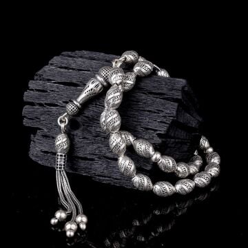 925 Ayar Gümüş Arpa Kesim Fizyon Tesbih Model 10