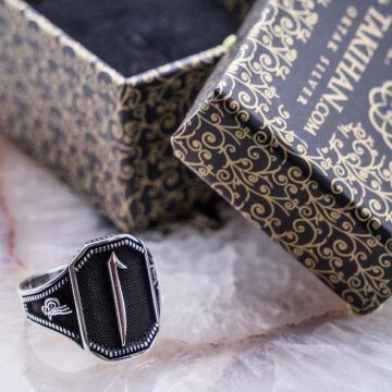 Elif Tasarımlı Tuğra Detaylı 925 Ayar Gümüş Yüzük