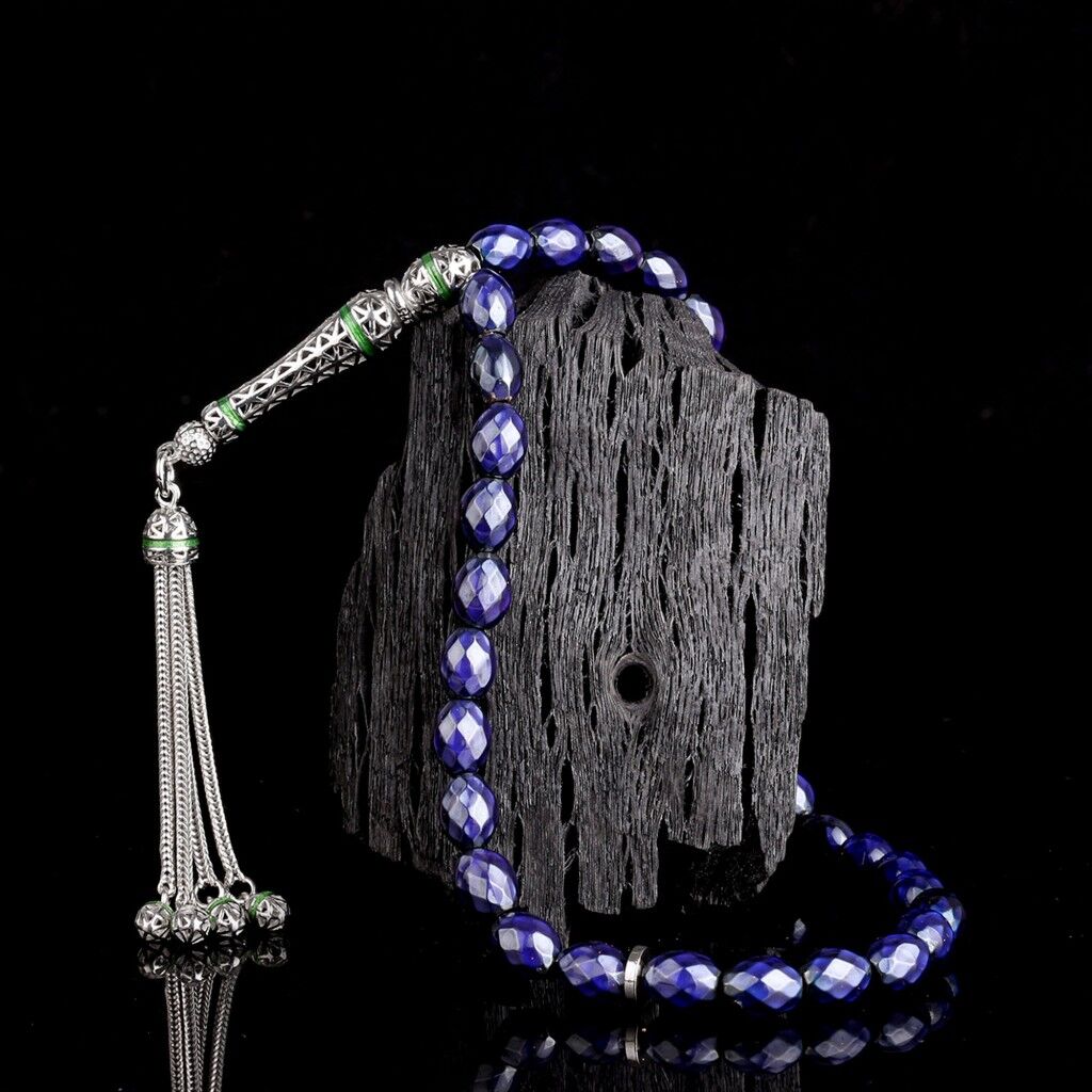 925 Ayar Gümüş Mine Püsküllü Renk Değiştiren Arpa Kesim His Taşı Tesbih