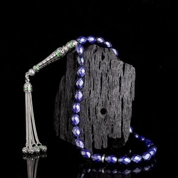 925 Ayar Gümüş Mine Püsküllü Renk Değiştiren Arpa Kesim His Taşı Tesbih