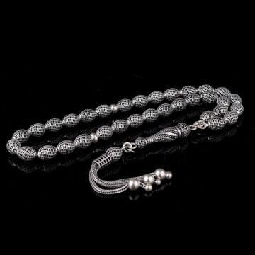 925 Ayar Gümüş Arpa Kesim Fizyon Tesbih Model 11