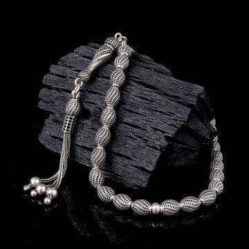 925 Ayar Gümüş Arpa Kesim Fizyon Tesbih Model 11