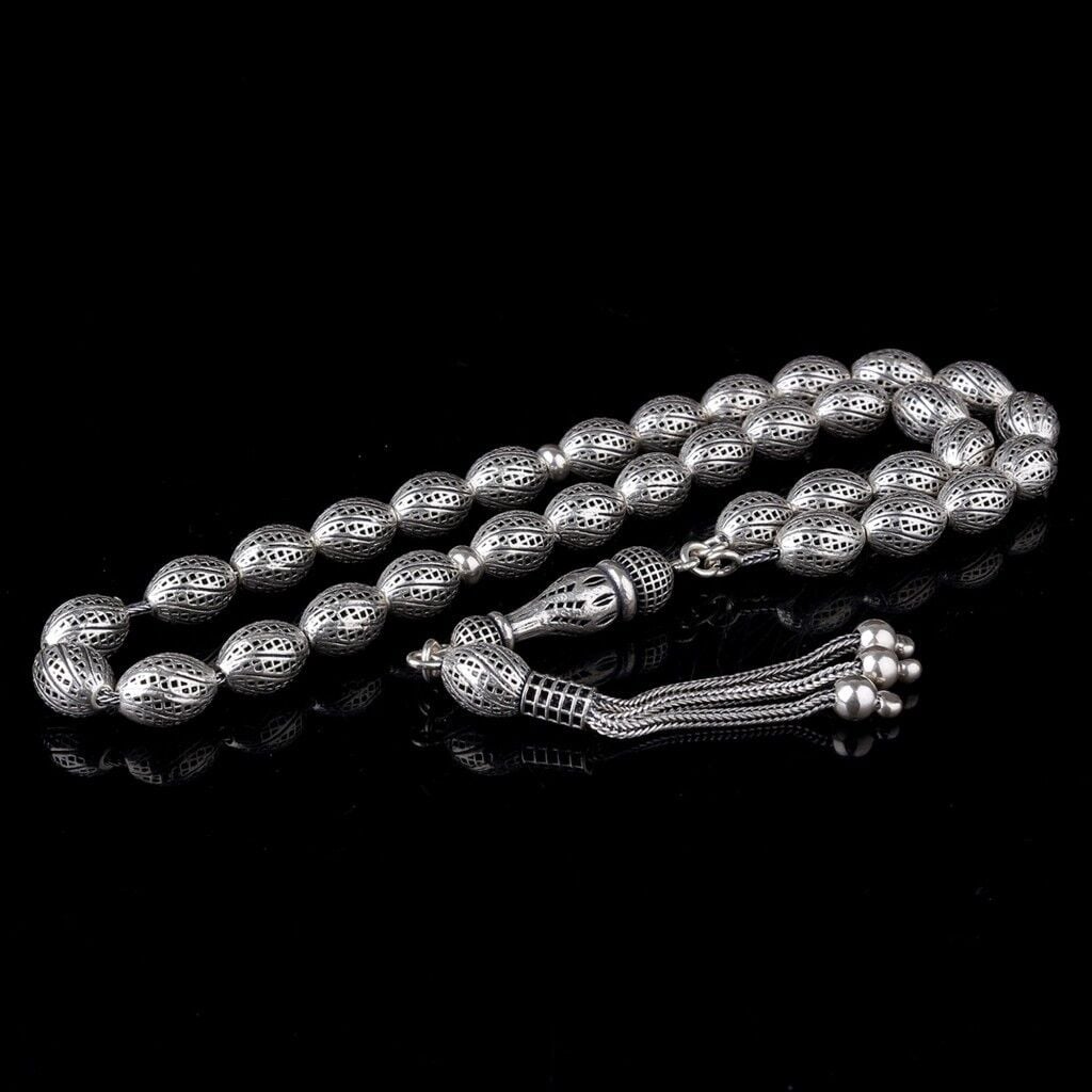 925 Ayar Gümüş Arpa Kesim Fizyon Tesbih Model 12