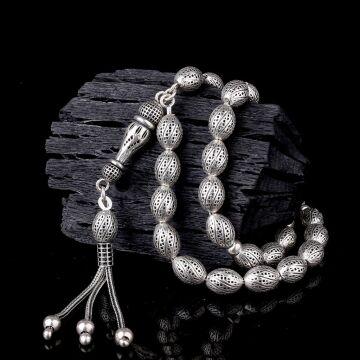 925 Ayar Gümüş Arpa Kesim Fizyon Tesbih Model 12