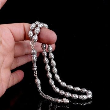 925 Ayar Gümüş Arpa Kesim Fizyon Tesbih Model 12