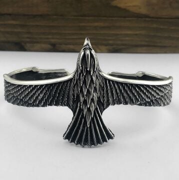 Ayarlanabilir 925 Ayar Gümüş Şahin Erkek Kelepçe