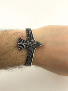 Ayarlanabilir 925 Ayar Gümüş Şahin Erkek Kelepçe