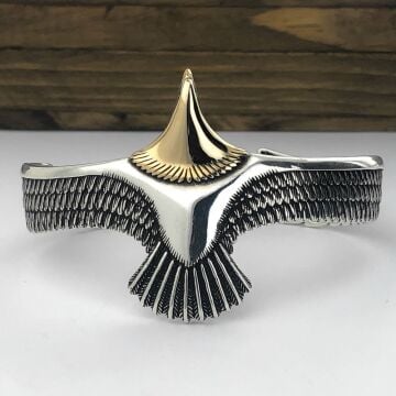 Ayarlanabilir 925 Ayar Gümüş Kartal Erkek Kelepçe