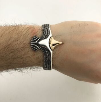 Ayarlanabilir 925 Ayar Gümüş Kartal Erkek Kelepçe