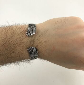 Ayarlanabilir 925 Ayar Gümüş Kartal Erkek Kelepçe