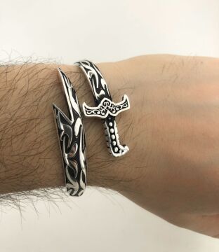 Ayarlanabilir 925 Ayar Gümüş Zülfikar Kılıç Erkek Kelepçe