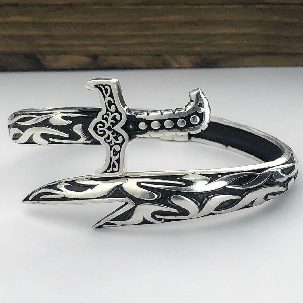 Ayarlanabilir 925 Ayar Gümüş Zülfikar Kılıç Erkek Kelepçe