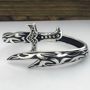 Ayarlanabilir 925 Ayar Gümüş Zülfikar Kılıç Erkek Kelepçe