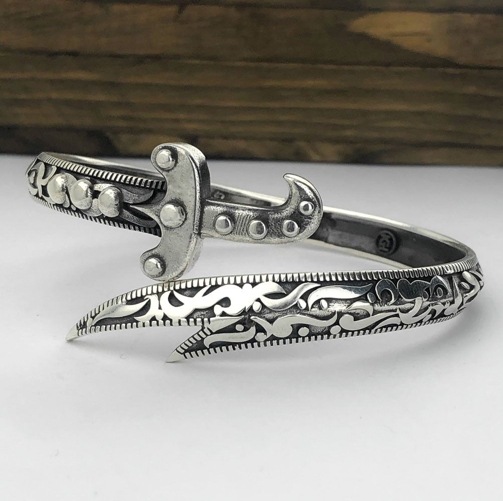 Ayarlanabilir 925 Ayar Gümüş Zülfikar Kılıç Erkek Kelepçe