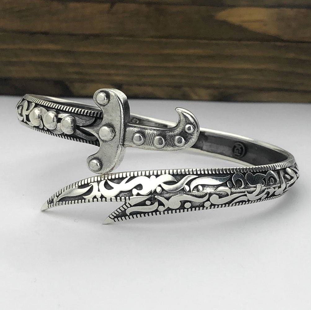Adjustable 925 K Silver Zülfikar Sword Men's Cuff