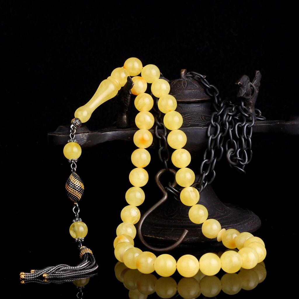 925 Ayar Gümüş Püsküllü 10 mm Damla Kehribar Tesbih