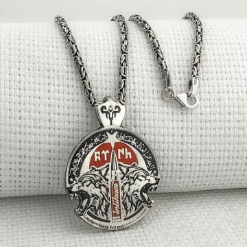 Kral Zincirli 925 Ayar Gümüş Göktürkçe Türk Yazılı Bozkurt Kolye