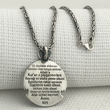 Kral Zincirli 925 Ayar Gümüş Göktürkçe Türk Yazılı Bozkurt Kolye