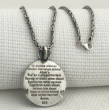 Kral Zincirli 925 Ayar Gümüş Göktürkçe Türk Yazılı Bozkurt Kolye