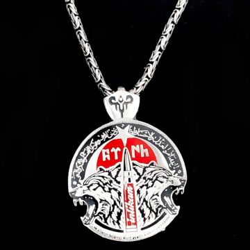 Kral Zincirli 925 Ayar Gümüş Göktürkçe Türk Yazılı Bozkurt Kolye