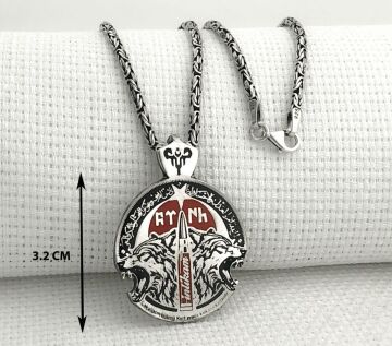 Kral Zincirli 925 Ayar Gümüş Göktürkçe Türk Yazılı Bozkurt Kolye