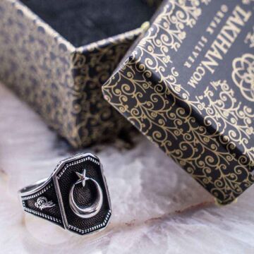 925 Ayar Gümüş Ay Yıldız Yüzük