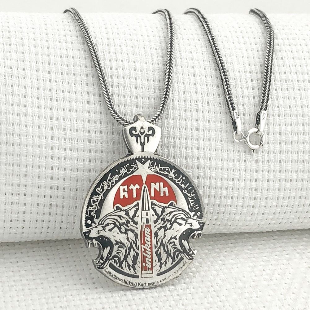 925 Ayar Gümüş Göktürkçe Türk Yazılı Bozkurt Kolye