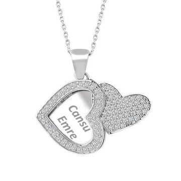 İsim Yazılı Kalpli Model Gümüş Bayan Kolye