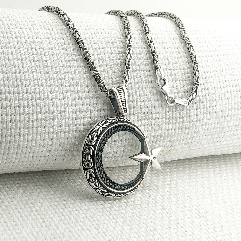 925 Ayar Gümüş Ayyıldız Kral Zincir Kolye