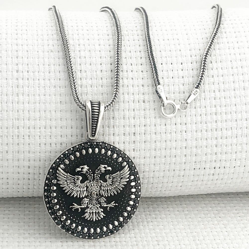 925 Ayar Gümüş Çift Başlı Kartal Kolye