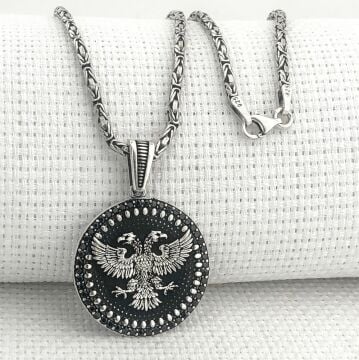 925 Ayar Gümüş Çift Başlı Kartal Kral Zincir Kolye