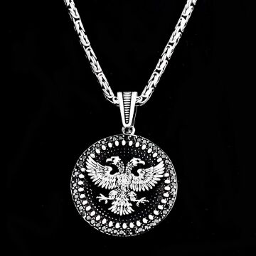 925 Ayar Gümüş Çift Başlı Kartal Kral Zincir Kolye