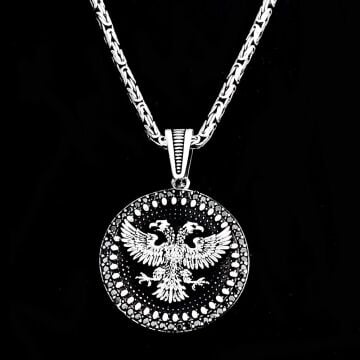 925 Ayar Gümüş Çift Başlı Kartal Kral Zincir Kolye