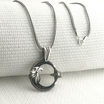 925 Ayar Gümüş Kartal Başlı Ayyıldız Kolye