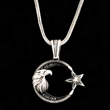 925 Ayar Gümüş Kartal Başlı Ayyıldız Kolye