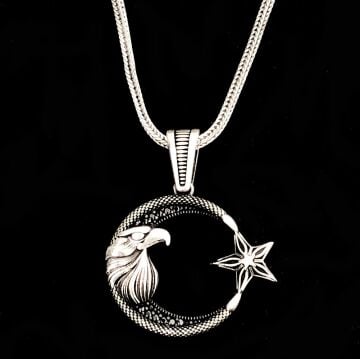 925 Ayar Gümüş Kartal Başlı Ayyıldız Kolye