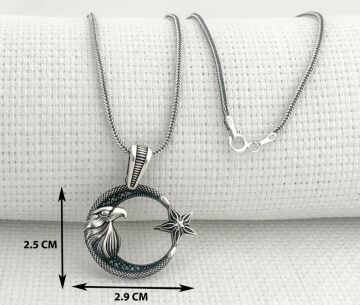 925 Ayar Gümüş Kartal Başlı Ayyıldız Kolye