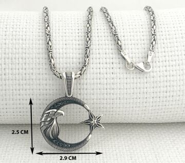 925 Ayar Gümüş Kartal Başlı Ayyıldız Kral Zincir Kolye