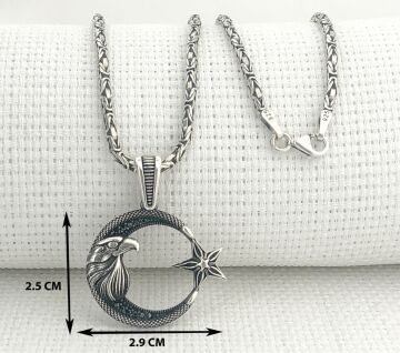 925 Ayar Gümüş Kartal Başlı Ayyıldız Kral Zincir Kolye