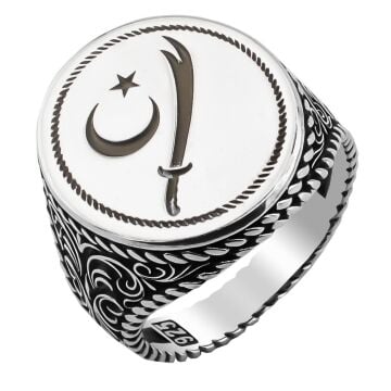 Zülfikar Kılıç Ay Yıldız Tasarımlı Oval 925 Ayar Gümüş Yüzük